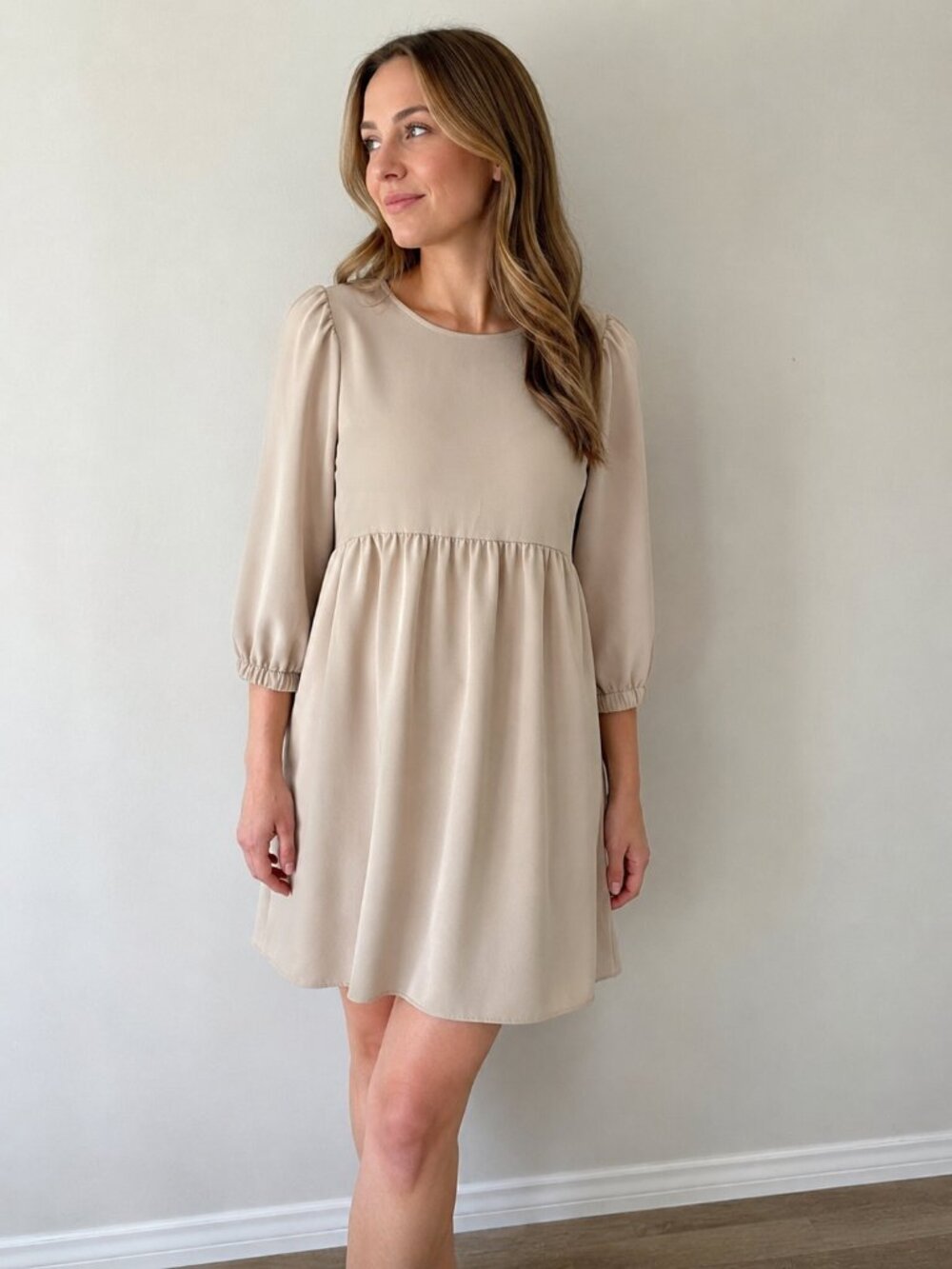 Babydoll Dress Puff Sleeve Beige Women's Large Cottagecore Soft Girl Vanilla